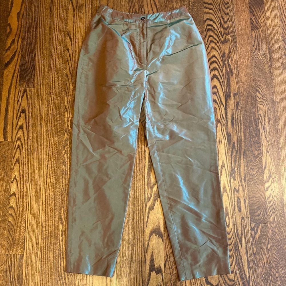 Han Feng Y2K Cropped Ankle Pants in Olive Green Shimmer Sz 4